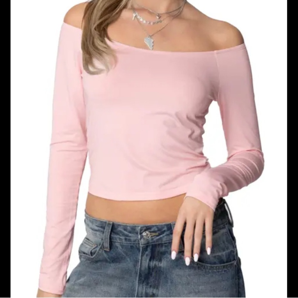 Edikted Tahlia Off-Shoulder Pink Top Shirt Top Blouse Medium M Stretch